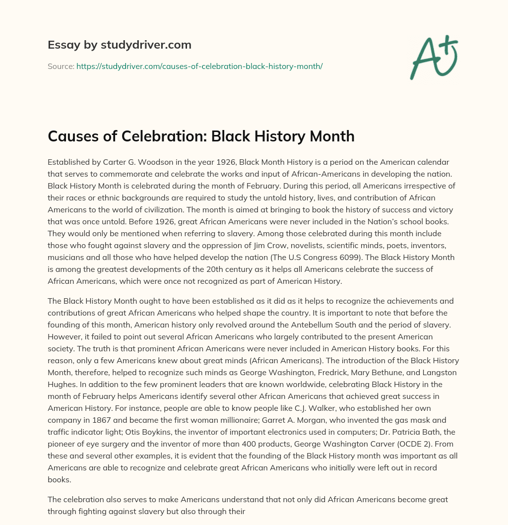 Causes of Celebration: Black History Month essay