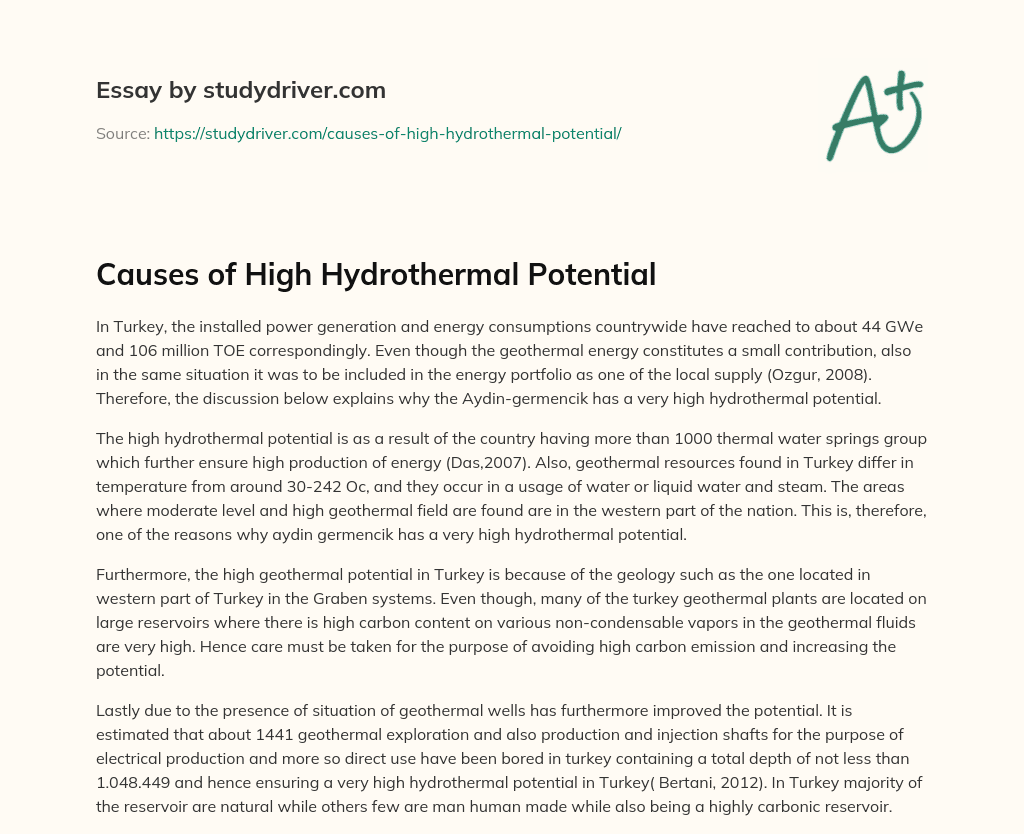 Causes of High Hydrothermal Potential essay