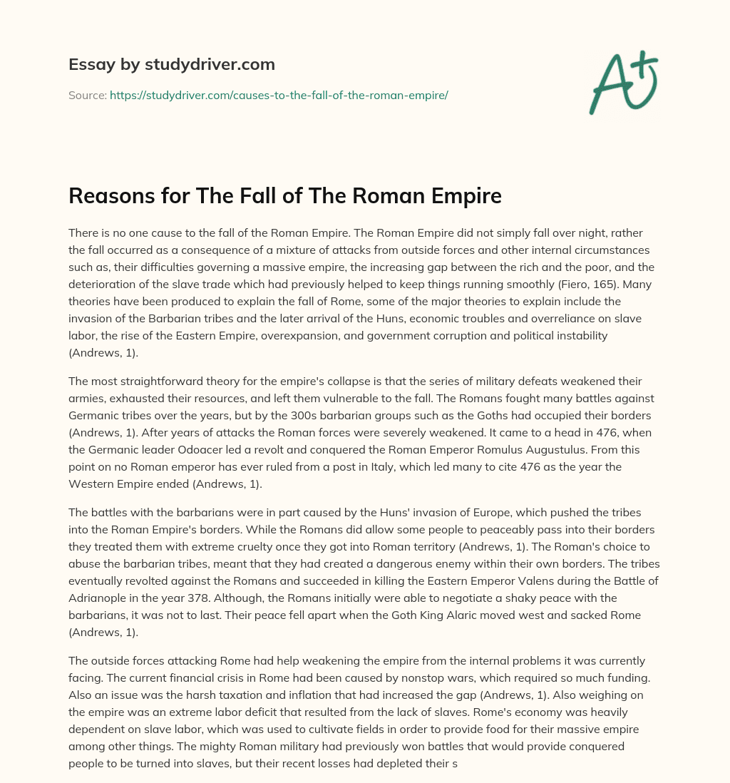 Reasons for the Fall of the Roman Empire essay