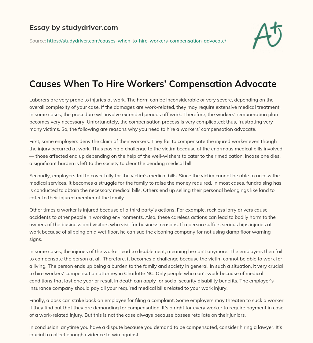 Causes when to Hire Workers’ Compensation Advocate essay