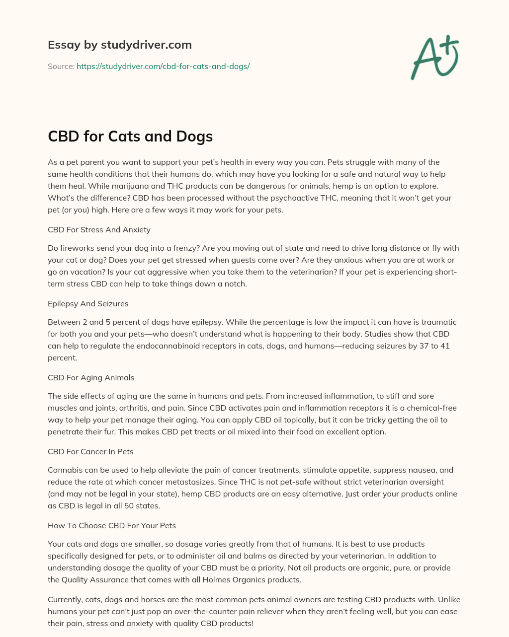 CBD for Cats and Dogs essay