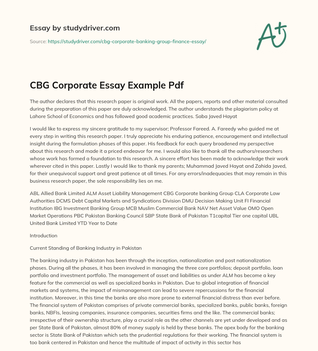 CBG Corporate Essay Example Pdf essay