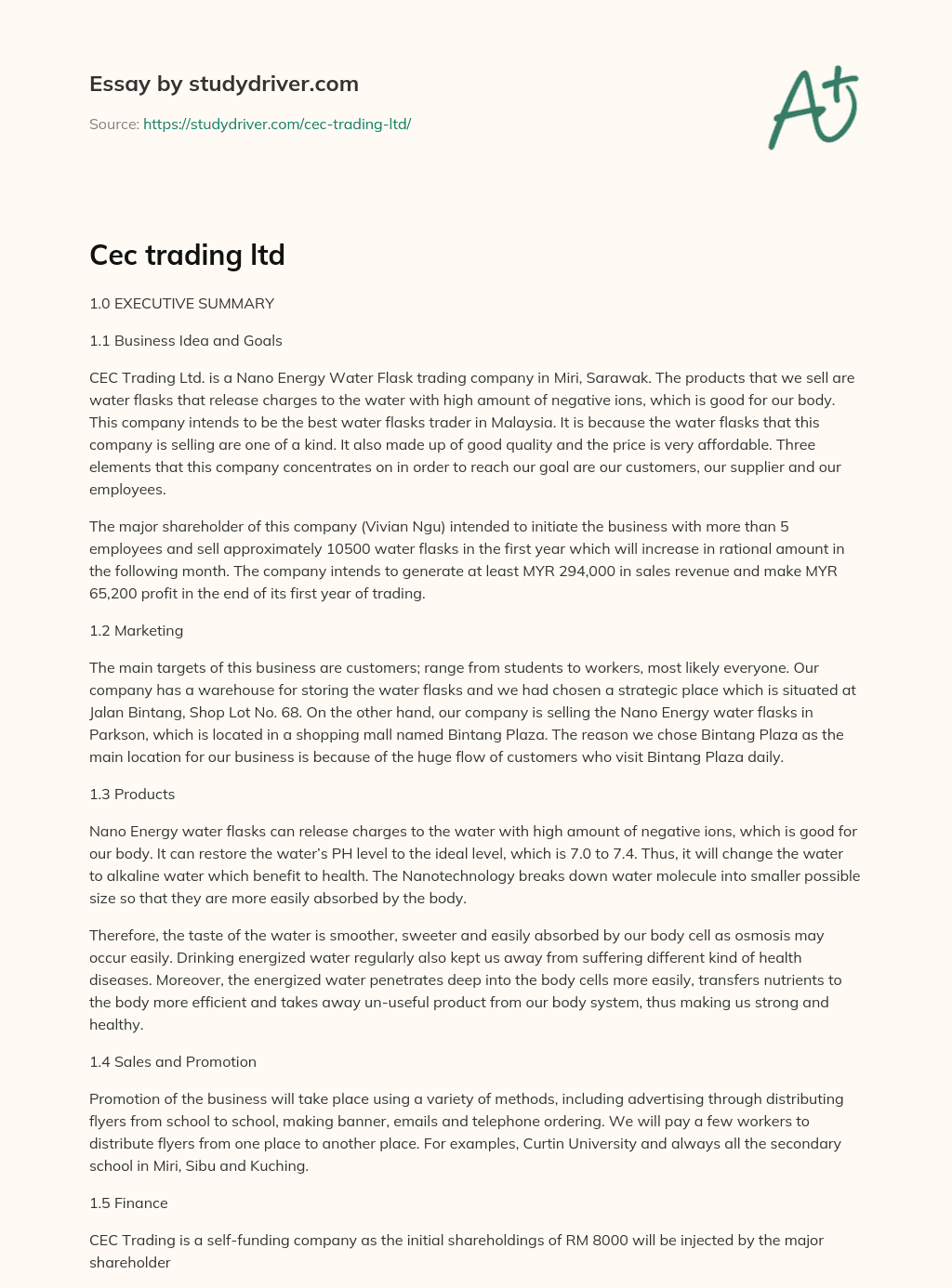 Cec Trading Ltd essay