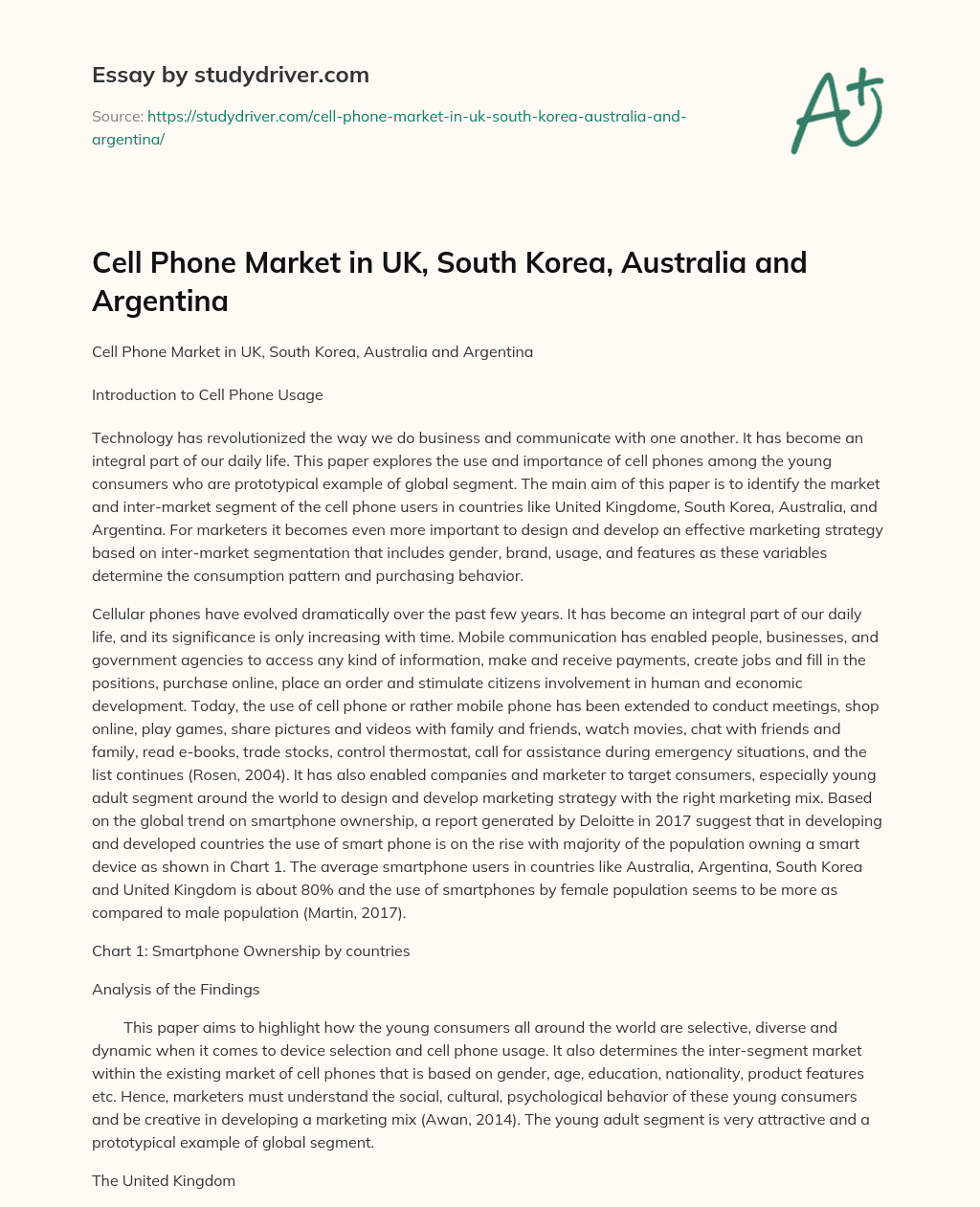 Cell Phone Market in UK, South Korea, Australia and Argentina essay