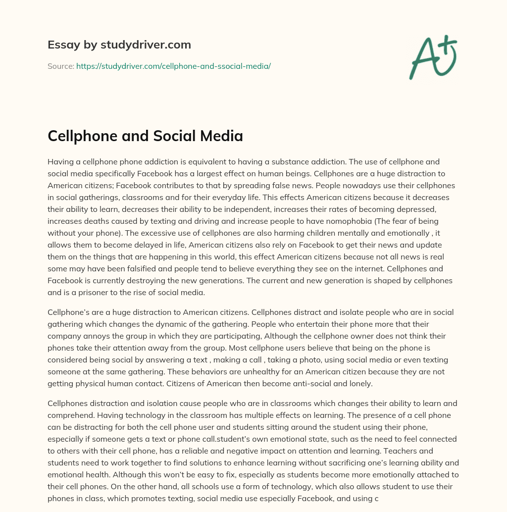 Cellphone and Social Media essay