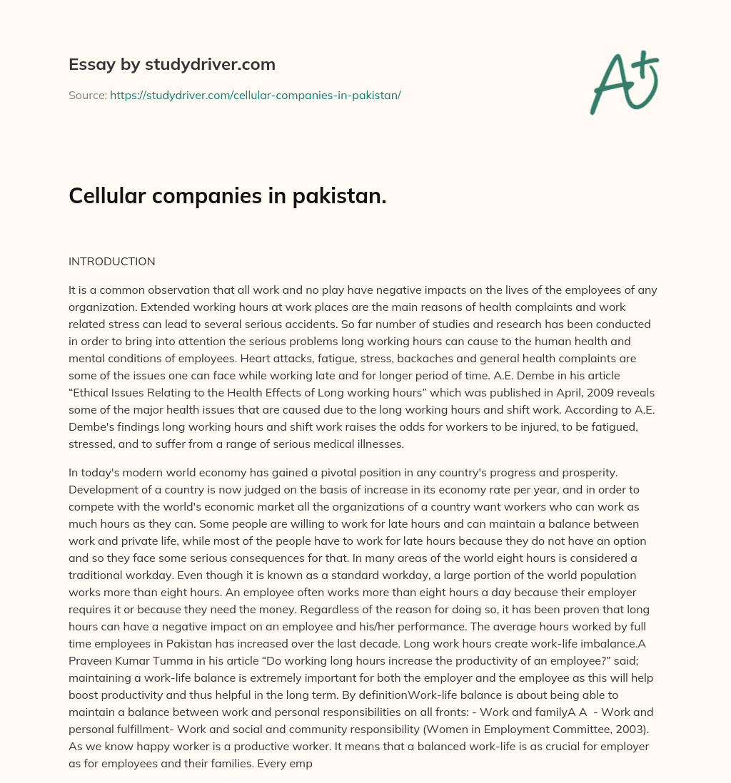 Cellular Companies in Pakistan. essay