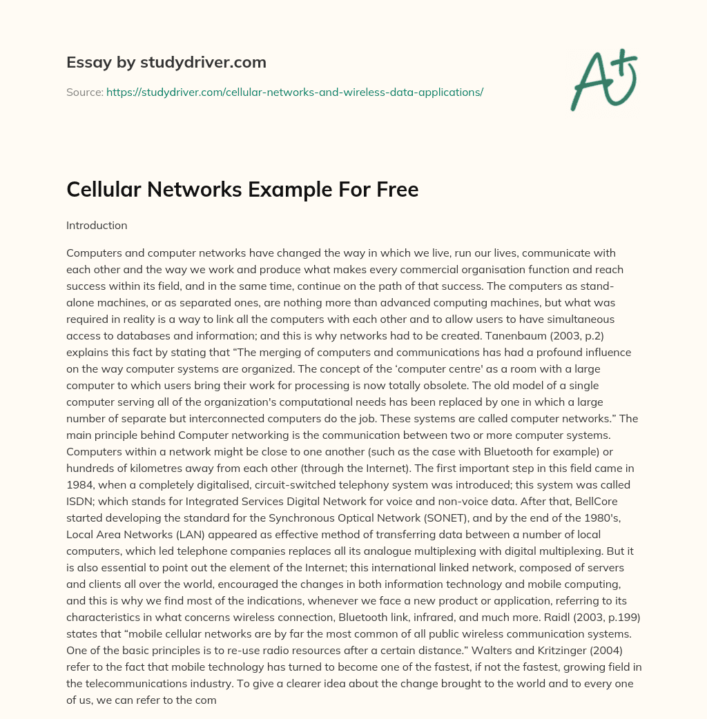 Cellular Networks Example for Free essay