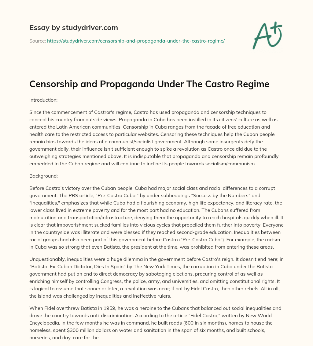 Censorship and Propaganda under the Castro Regime essay