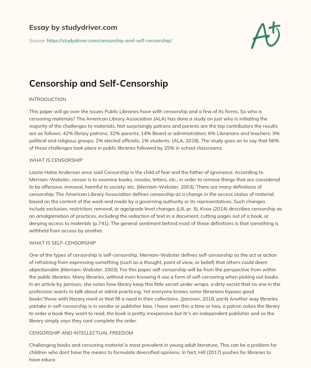 Censorship and Self-Censorship essay