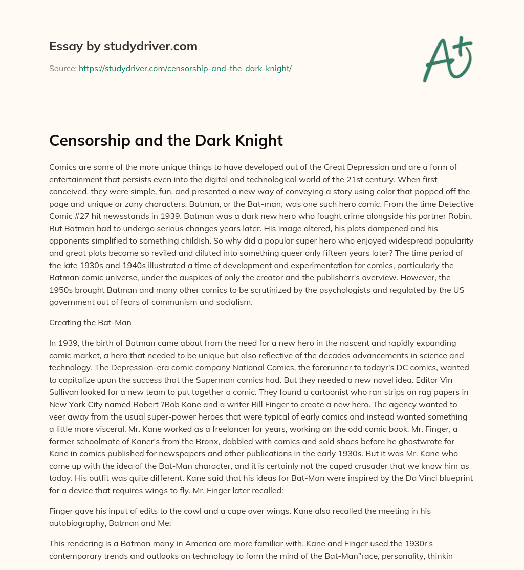 Censorship and the Dark Knight essay
