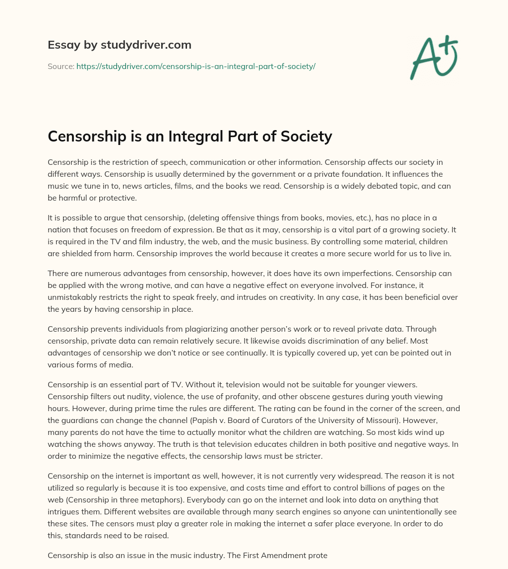 Censorship is an Integral Part of Society essay
