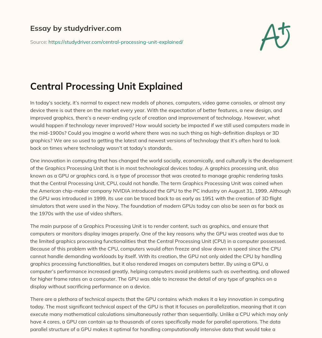 Central Processing Unit Explained essay
