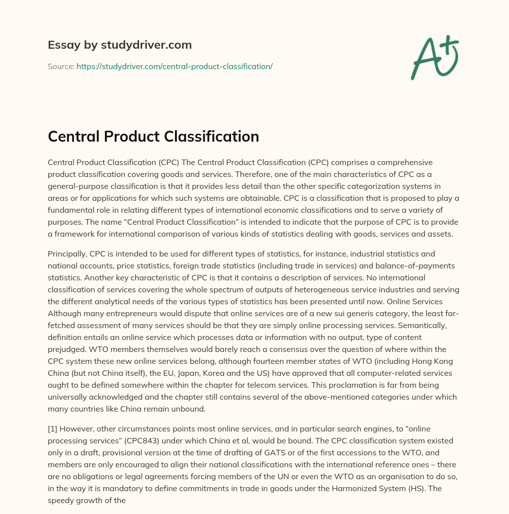 Central Product Classification essay