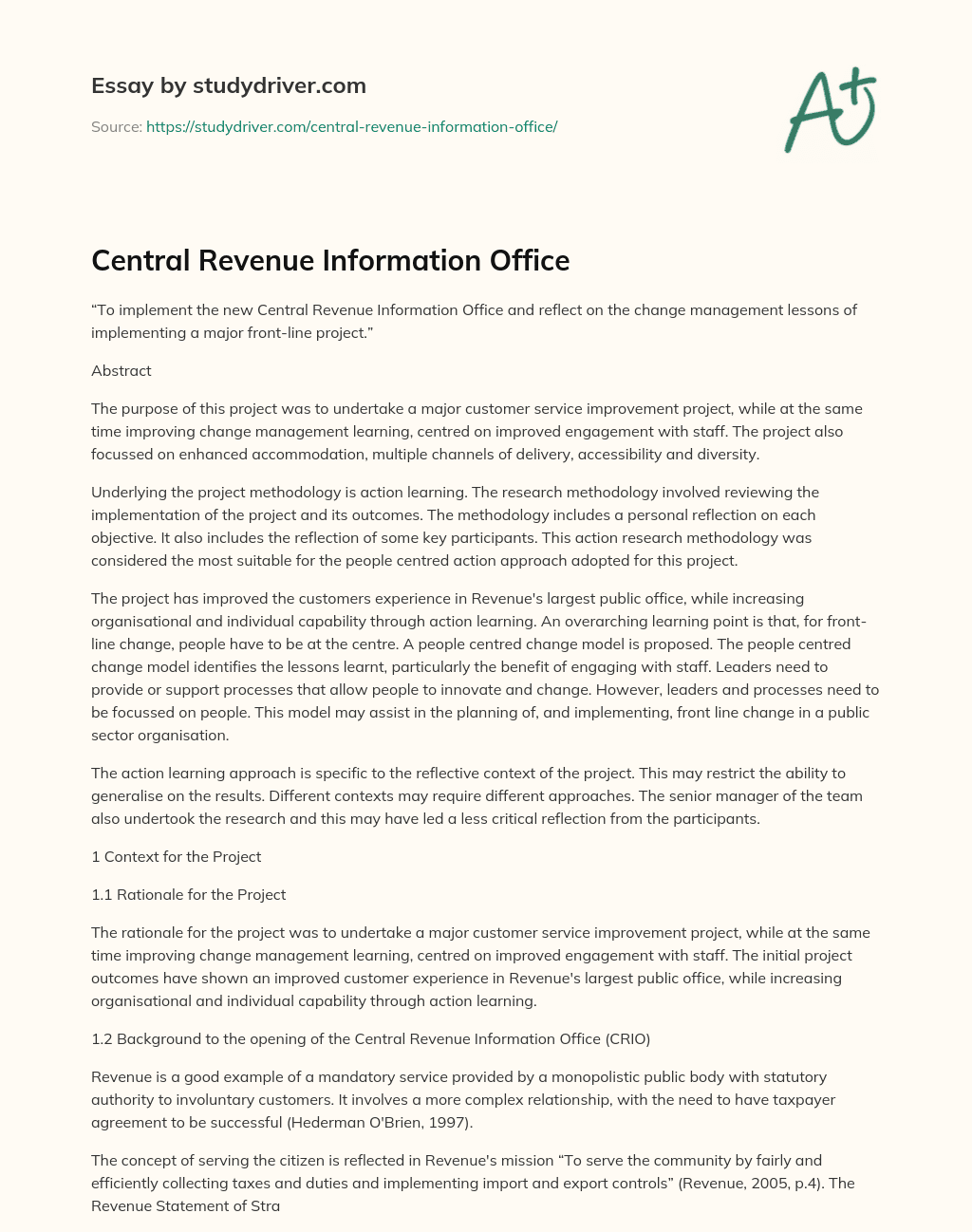 Central Revenue Information Office essay