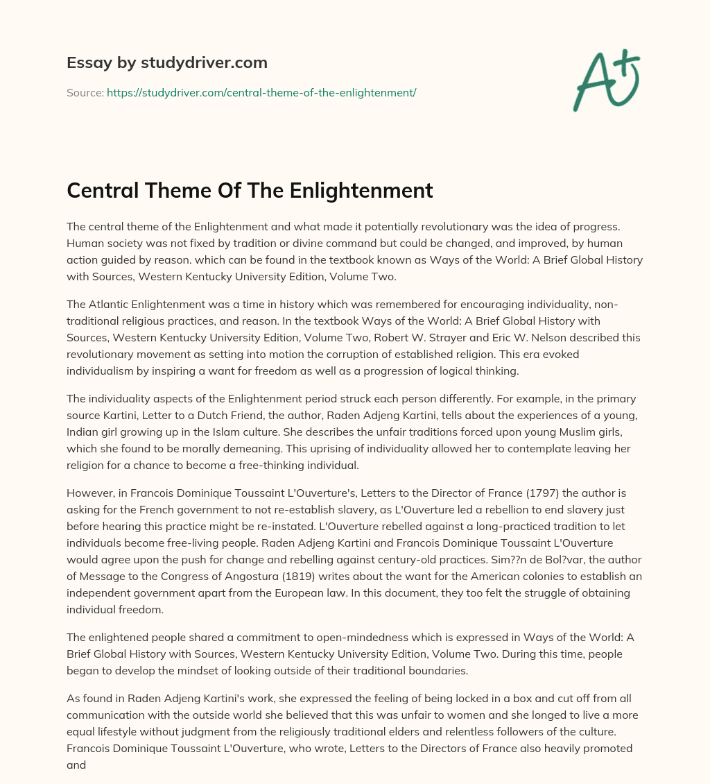 Central Theme of the Enlightenment essay