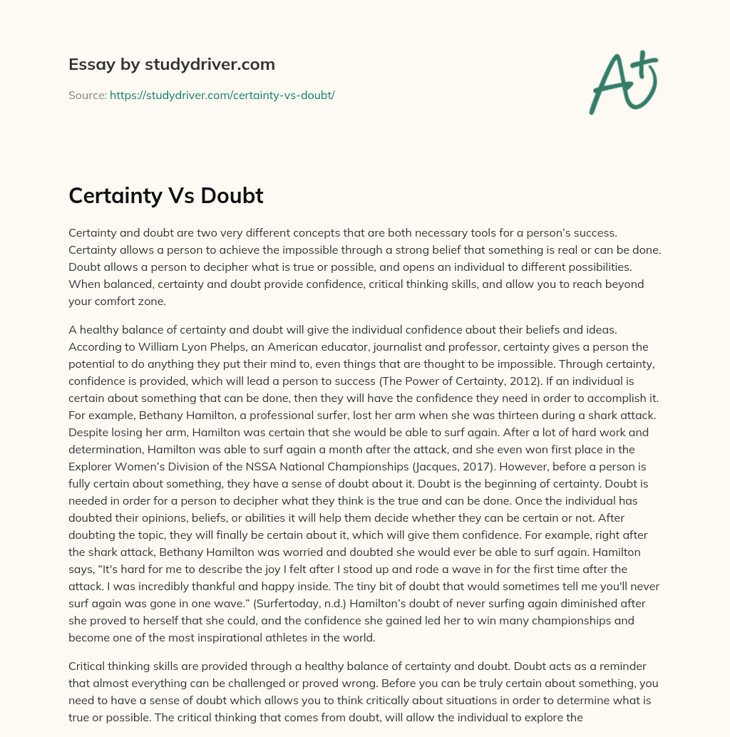 Certainty Vs Doubt essay