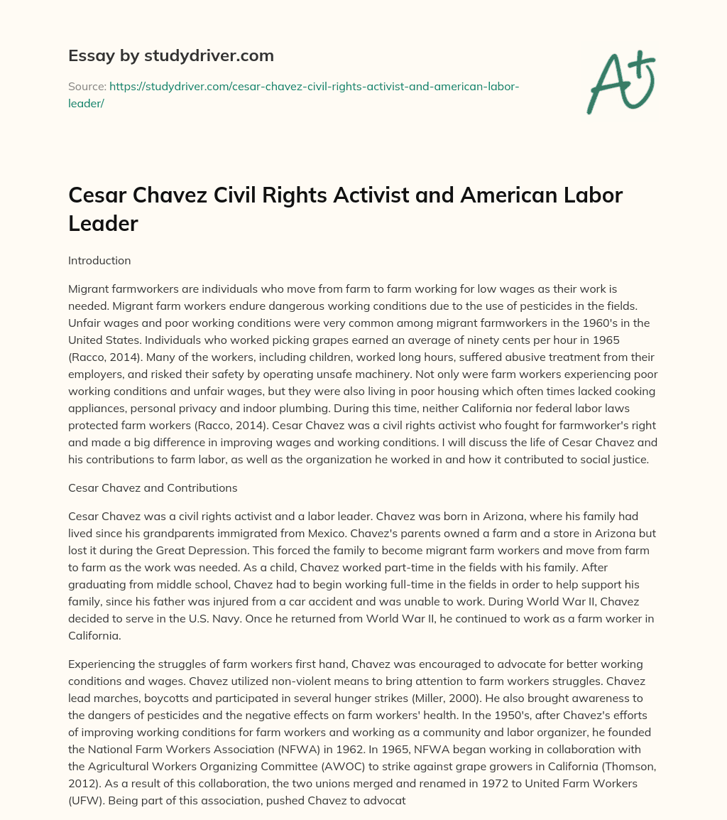 Cesar Chavez Civil Rights Activist and American Labor Leader essay