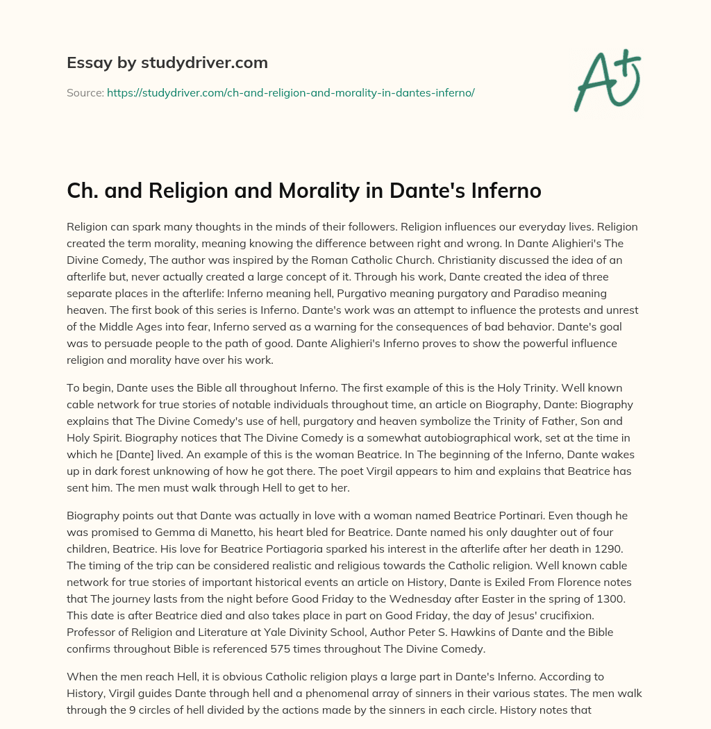 Ch. and Religion and Morality in Dante’s Inferno essay