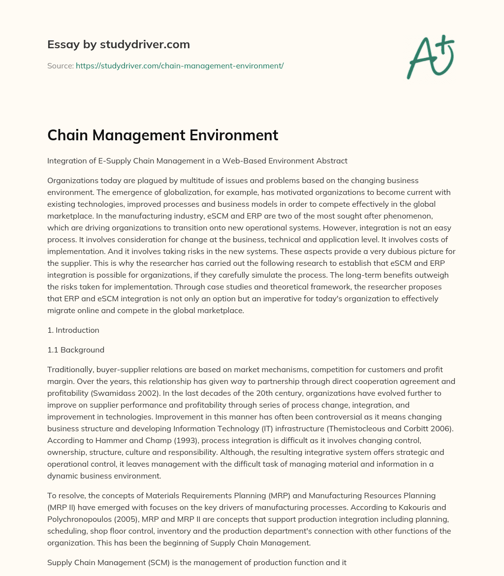 Chain Management Environment essay