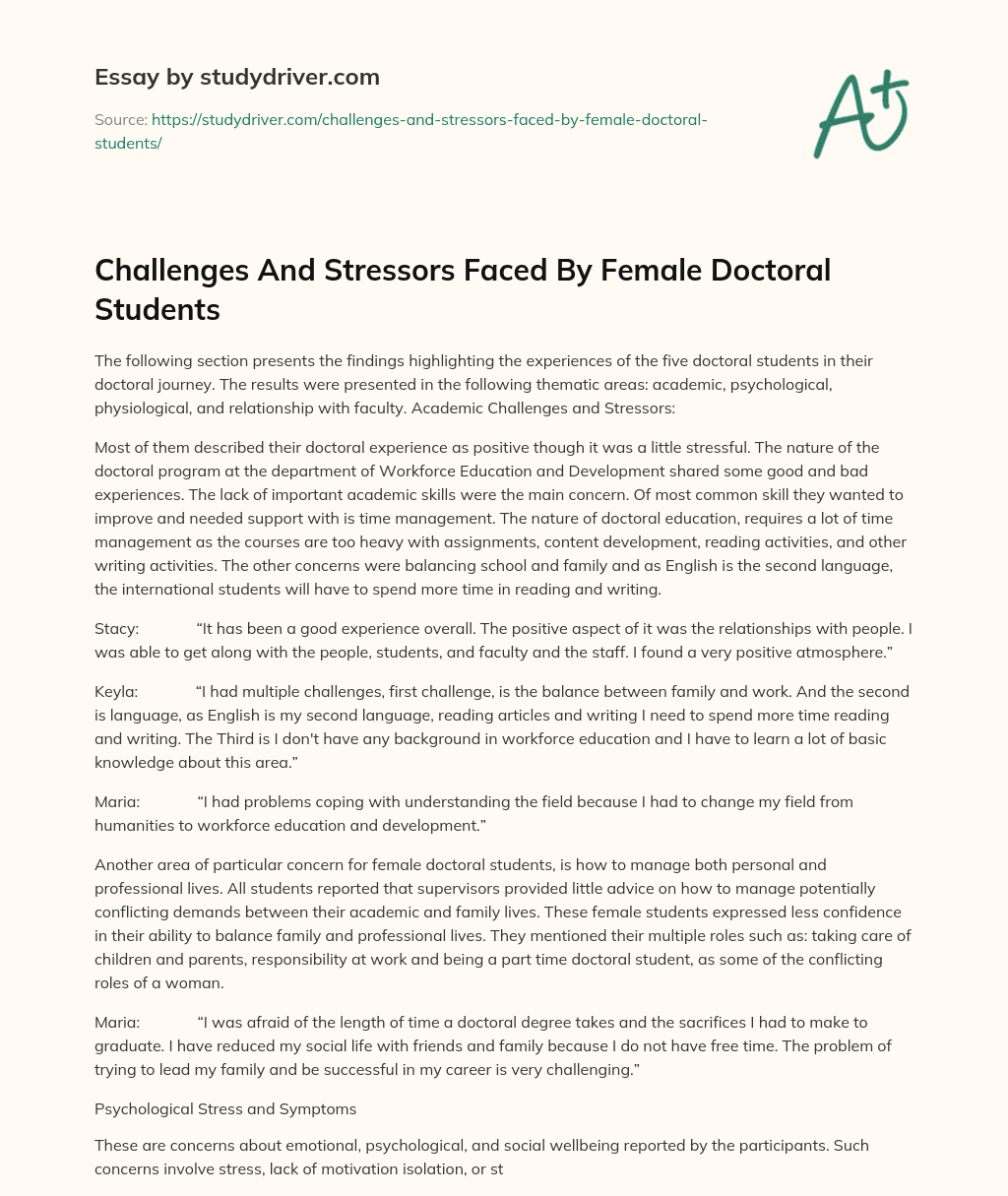 Challenges and Stressors Faced by Female Doctoral Students essay