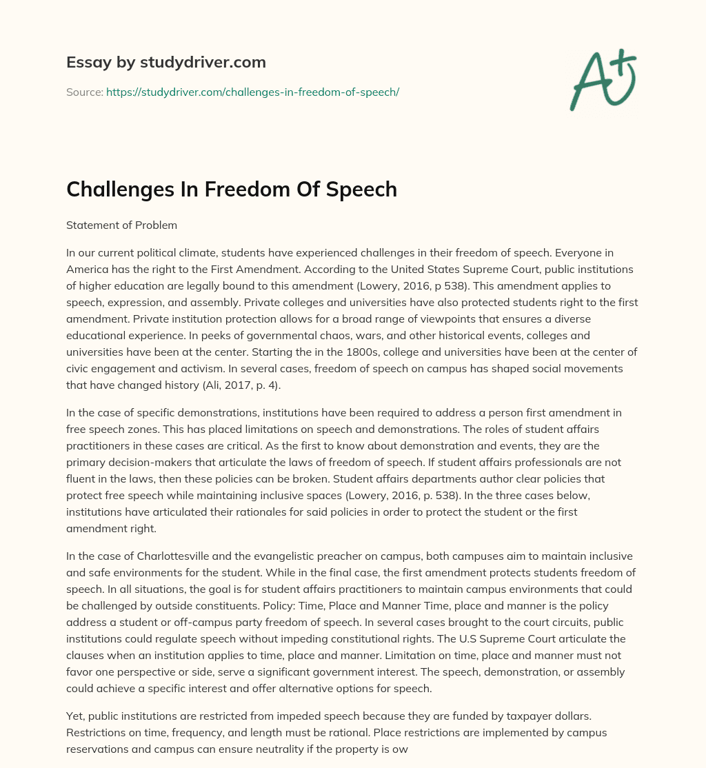 Challenges in Freedom of Speech essay