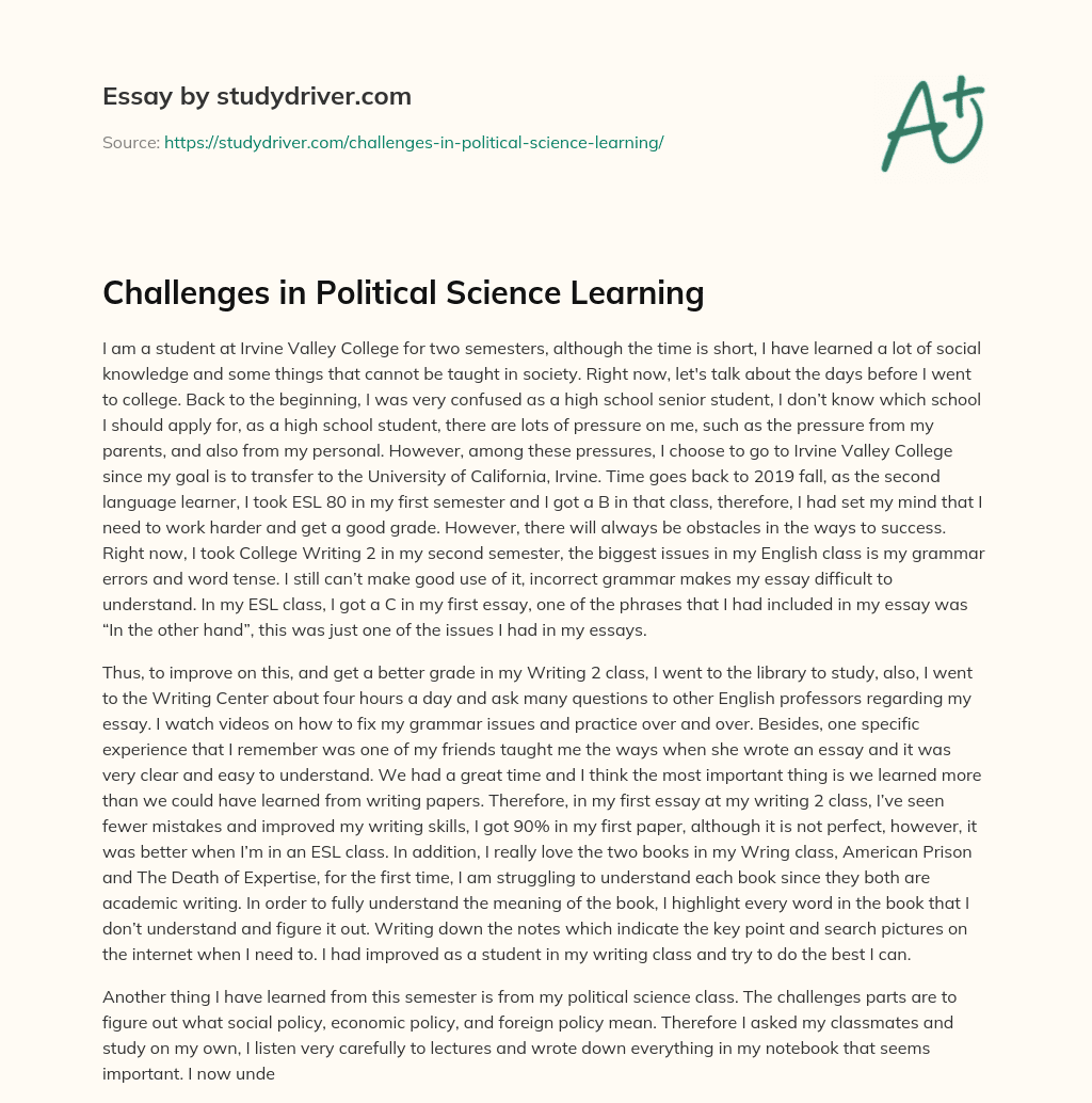 Challenges in Political Science Learning essay