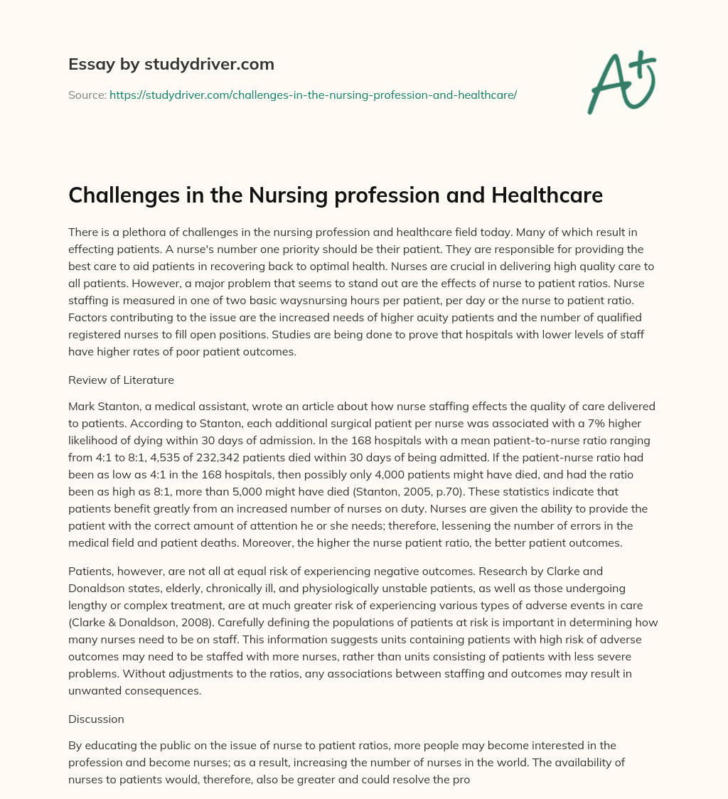 Challenges in the Nursing Profession and Healthcare essay