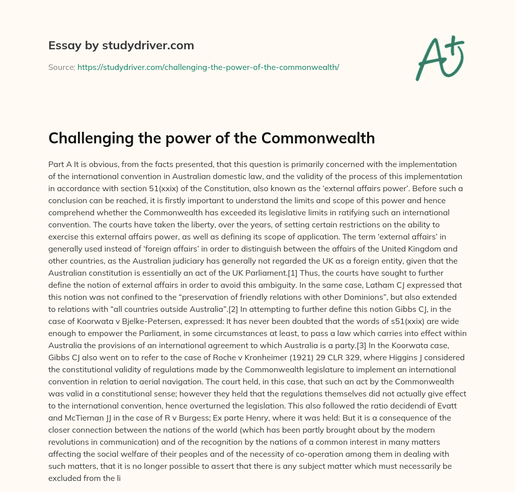 Challenging the Power of the Commonwealth essay