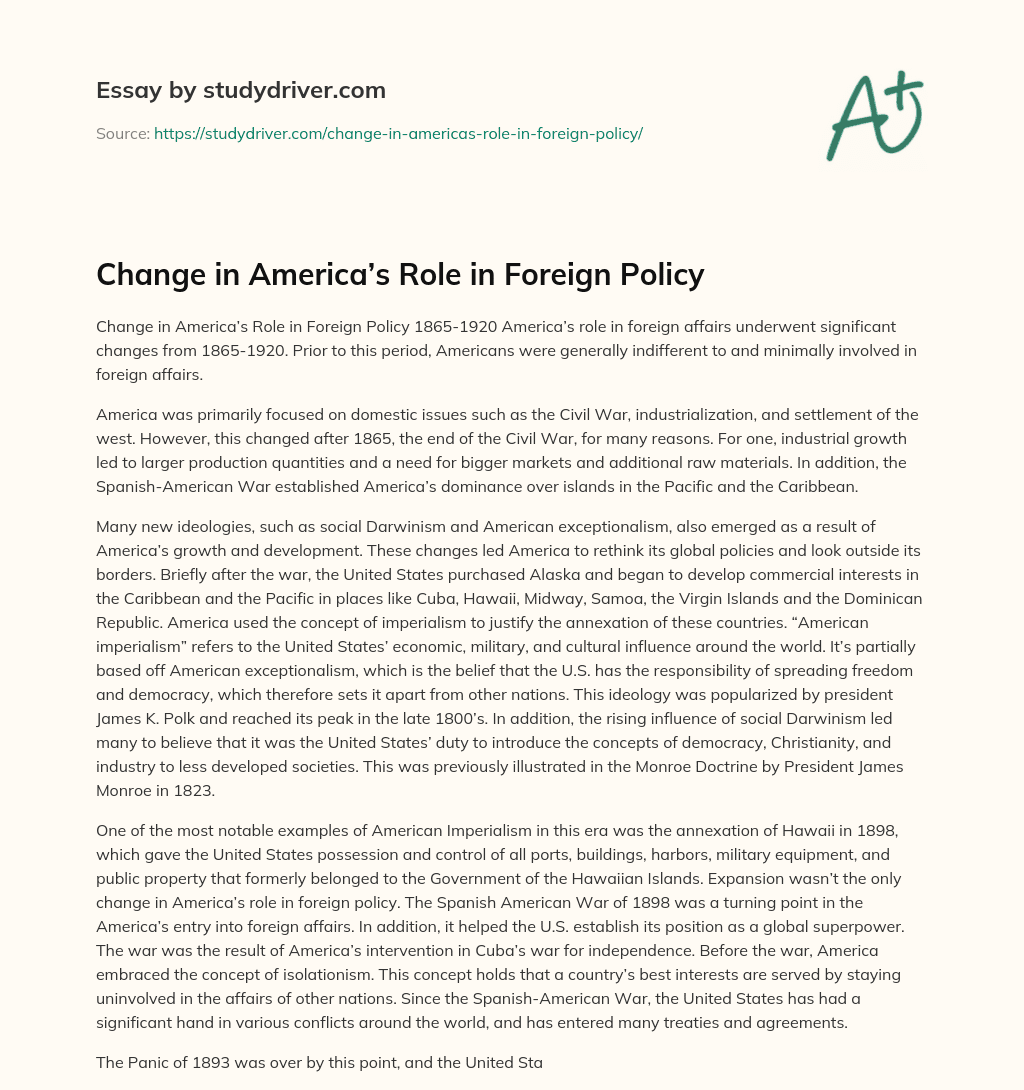 Change in America’s Role in Foreign Policy essay