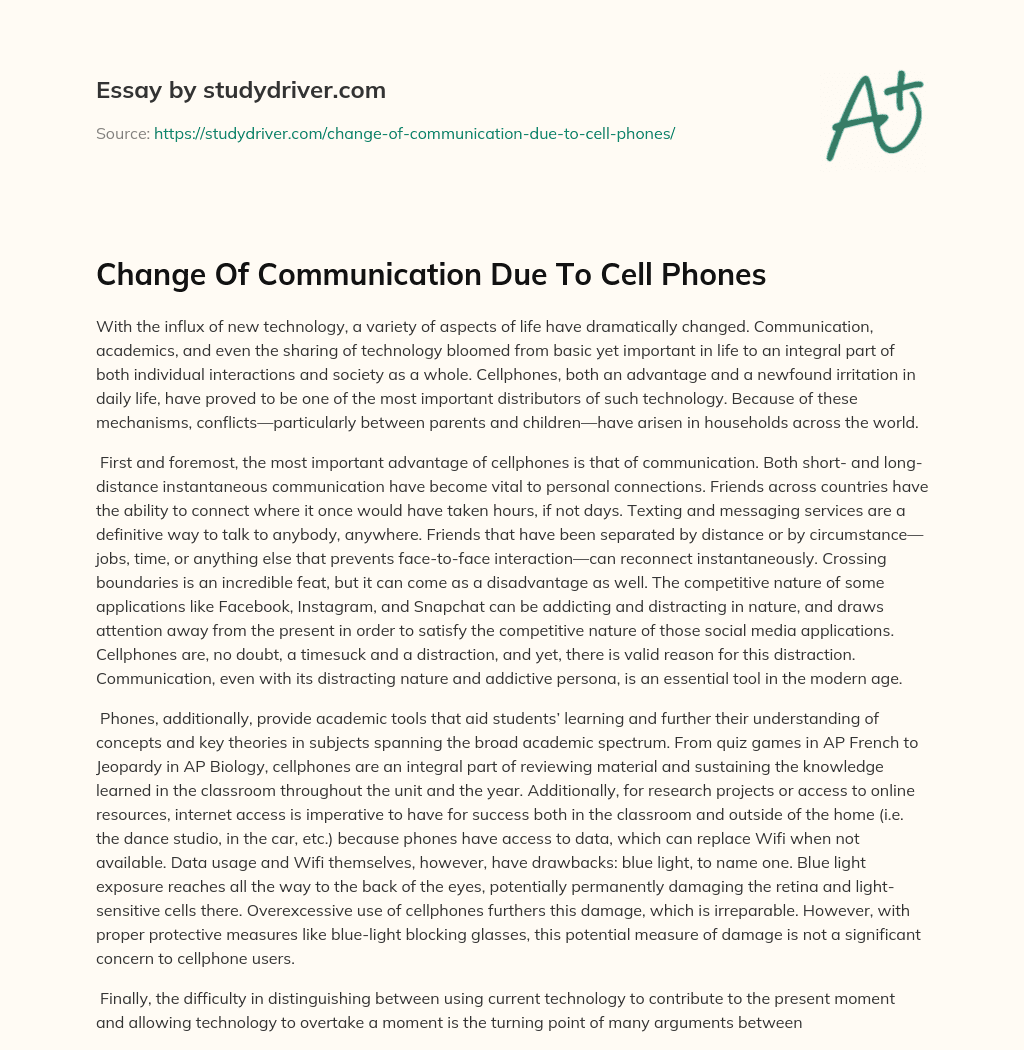 Change of Communication Due to Cell Phones essay