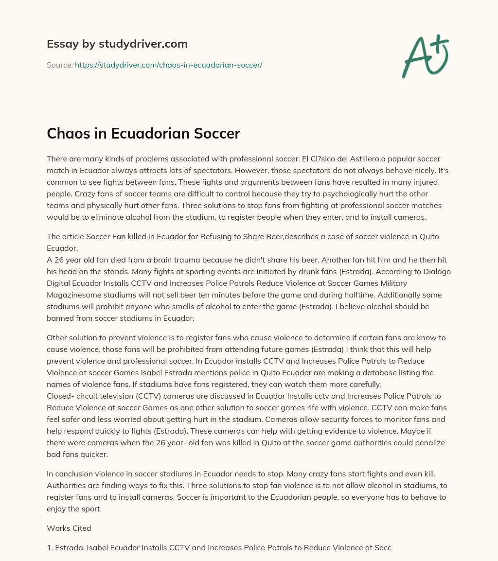Chaos in Ecuadorian Soccer essay