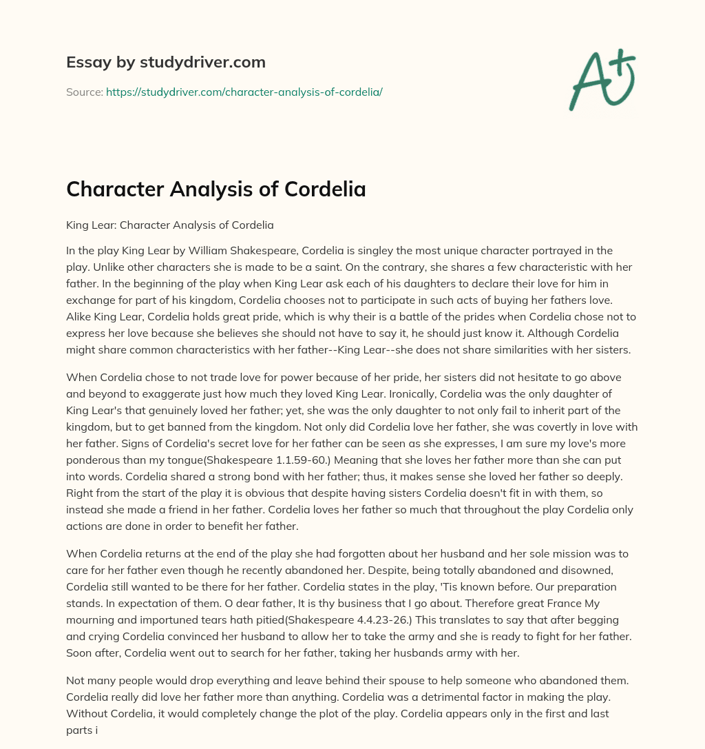 Character Analysis of Cordelia essay
