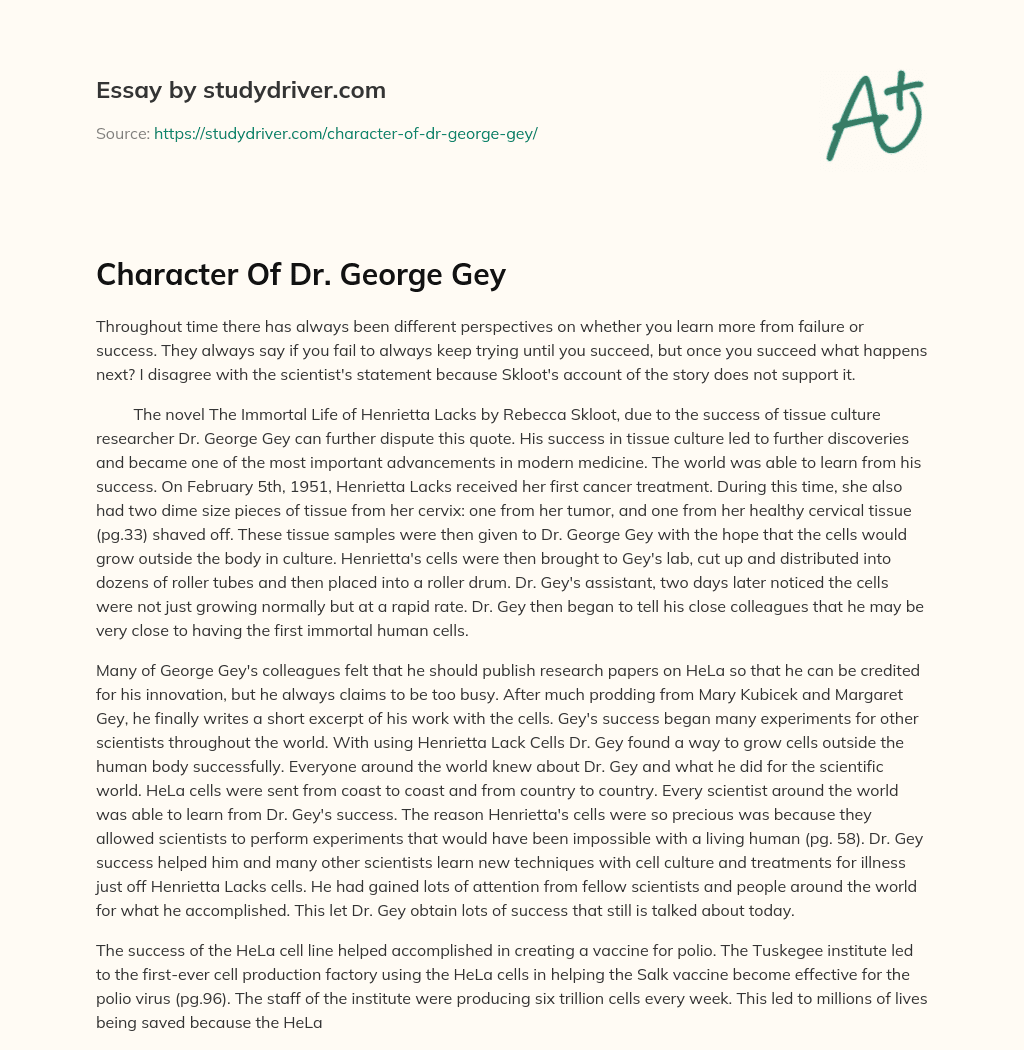 Character of Dr. George Gey essay
