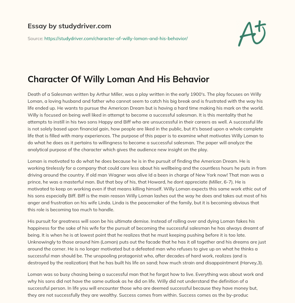 Character of Willy Loman and his Behavior essay
