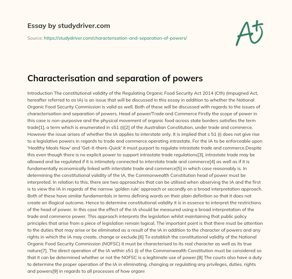 Characterisation and Separation of Powers essay