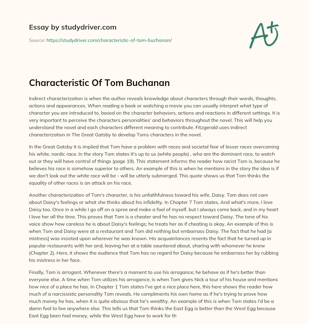 Characteristic of Tom Buchanan essay