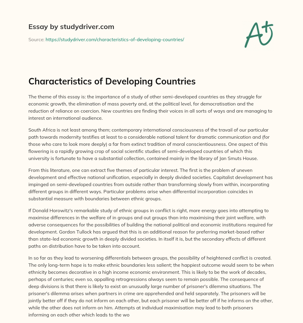 Characteristics of Developing Countries essay