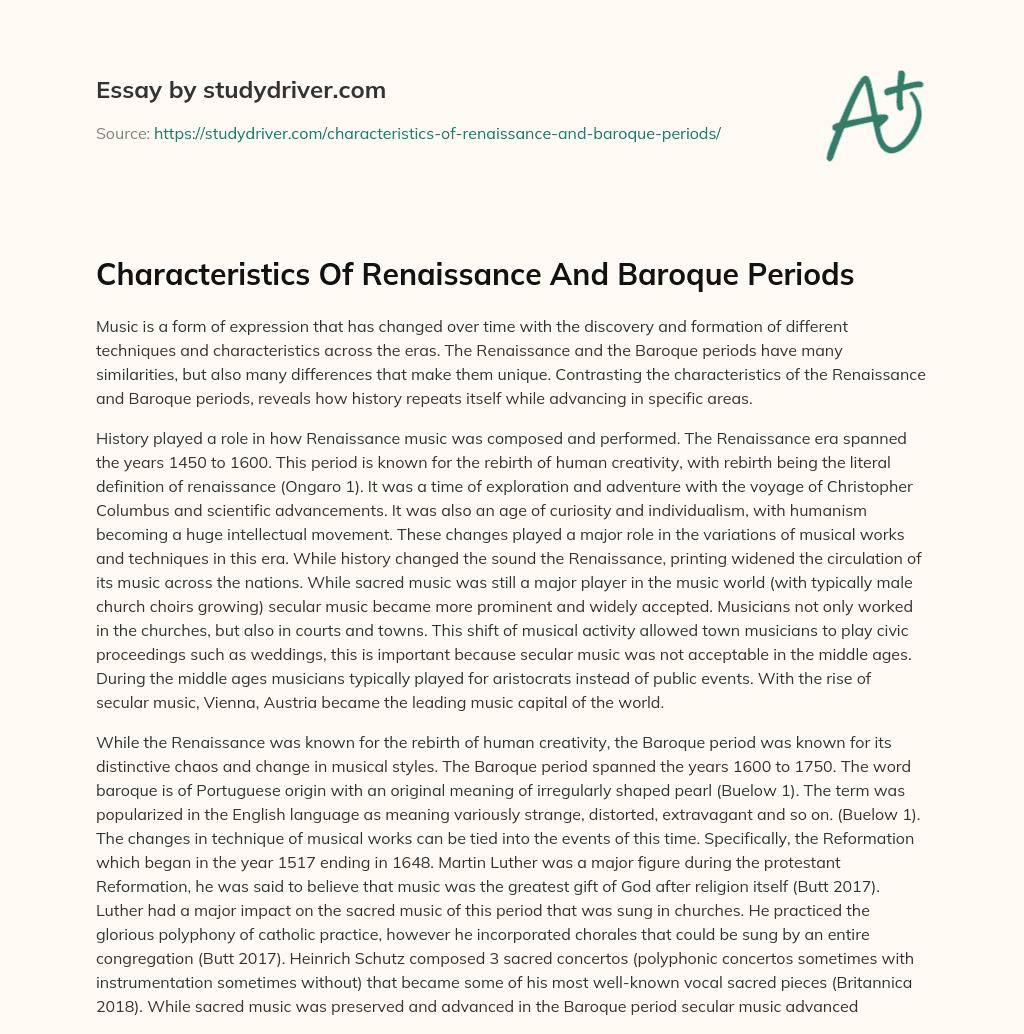 Characteristics of Renaissance and Baroque Periods essay