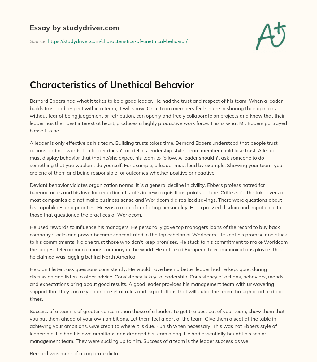 Characteristics of Unethical Behavior essay
