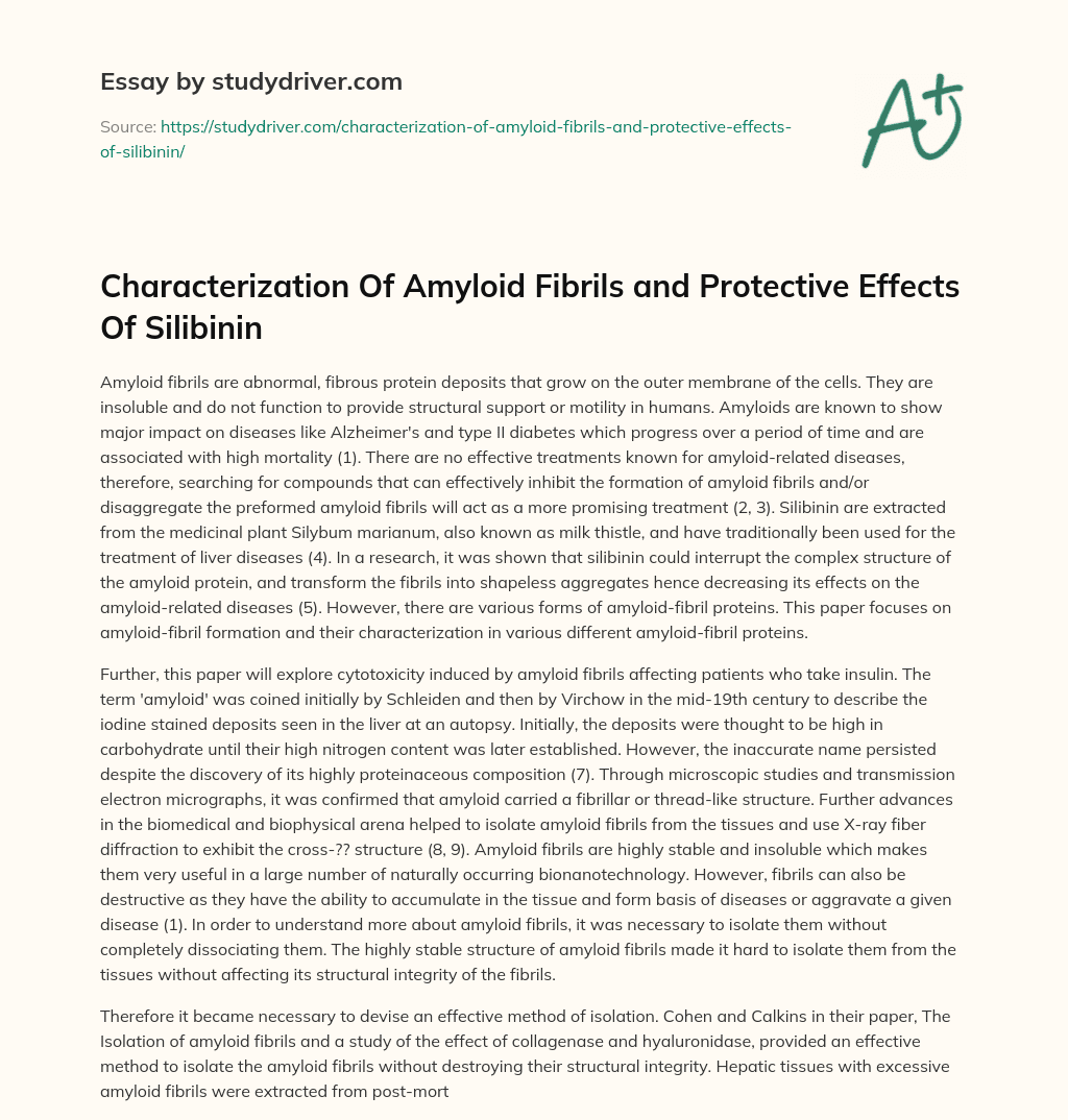 Characterization of Amyloid Fibrils and Protective Effects of Silibinin essay