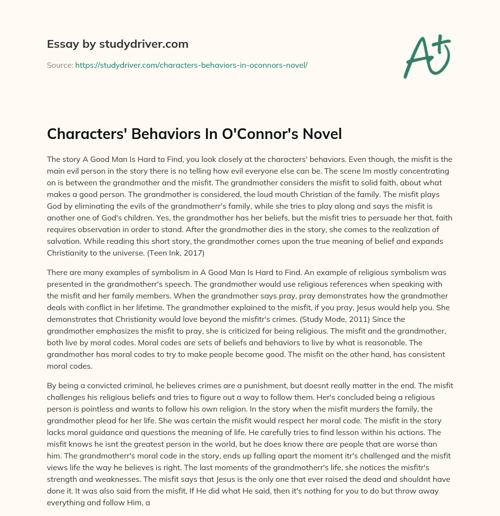 Characters’ Behaviors in O’Connor’s Novel essay