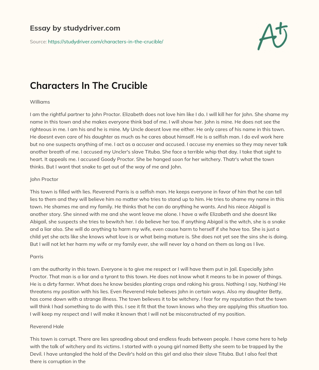Characters in the Crucible essay