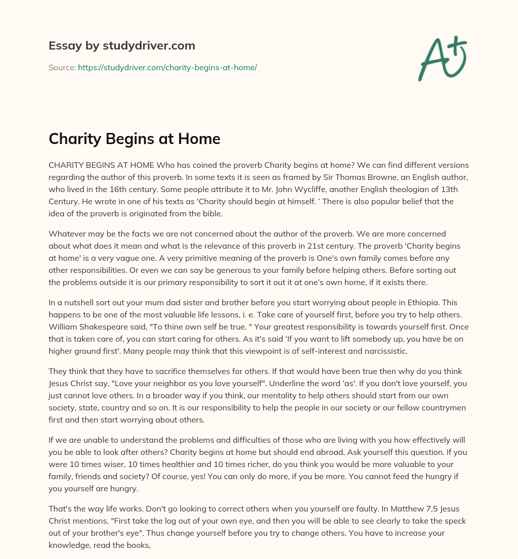 Charity Begins at Home essay