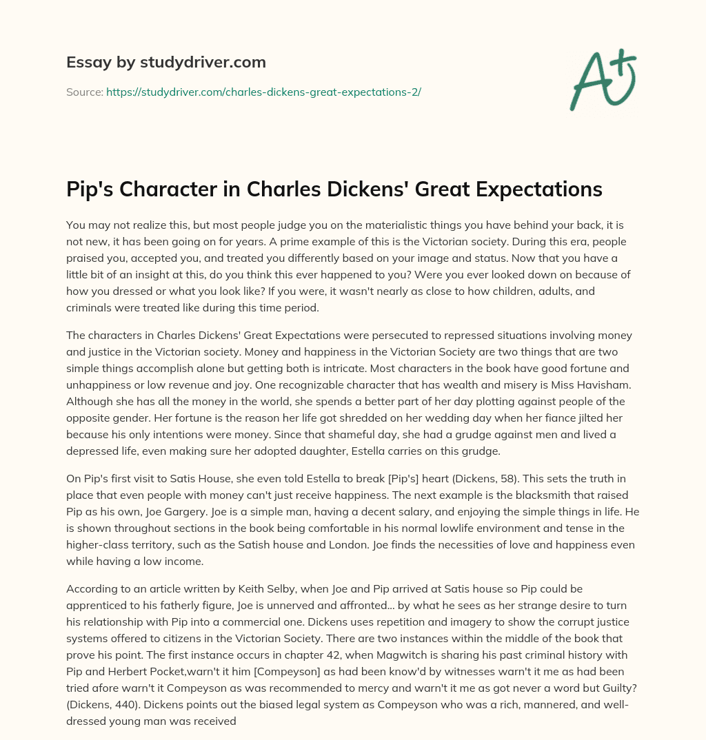 Pip’s Character in Charles Dickens’ Great Expectations essay