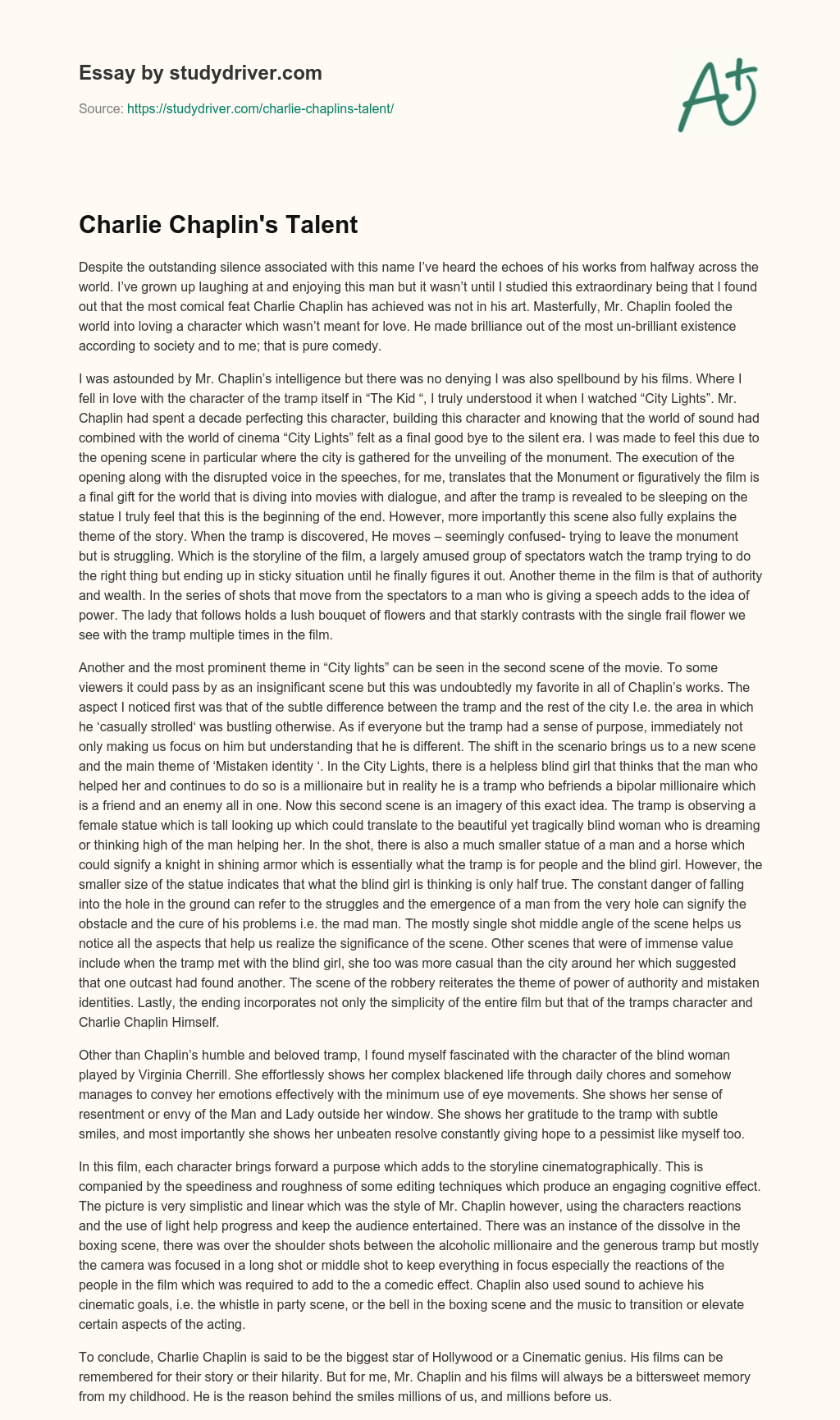 Charlie Chaplin’s Talent essay