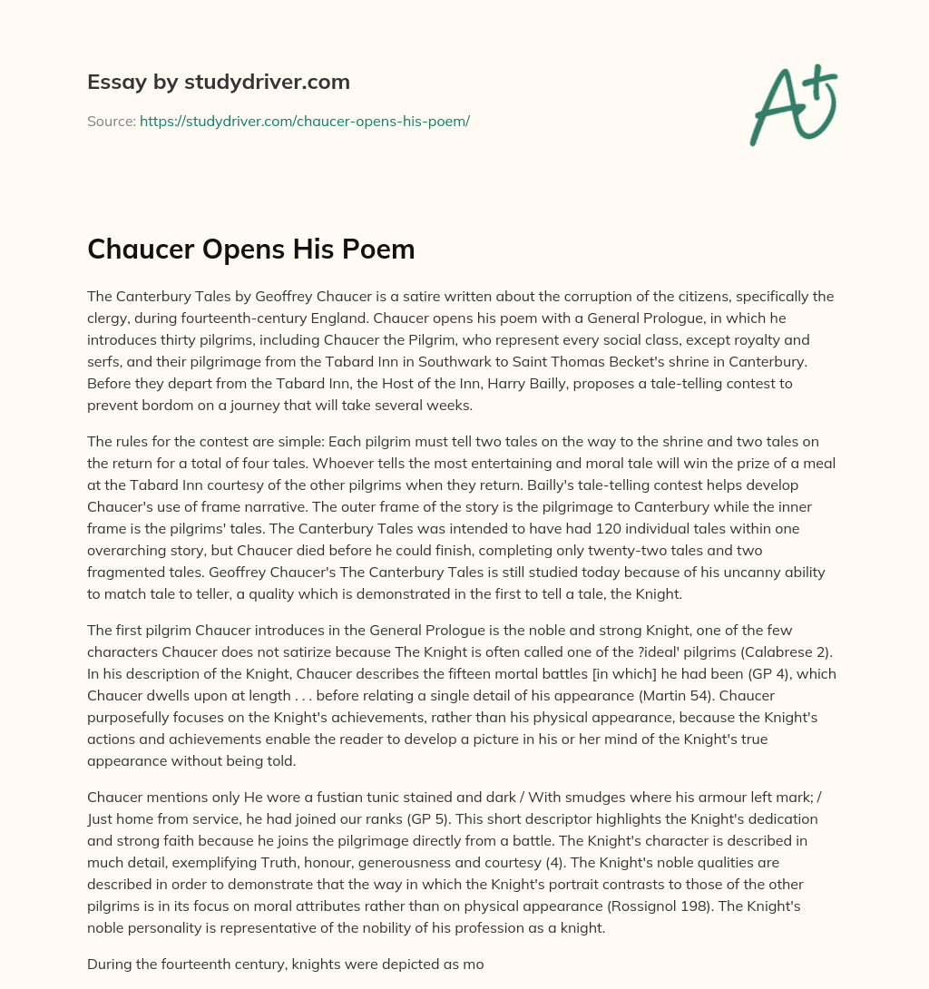 Chaucer Opens his Poem essay