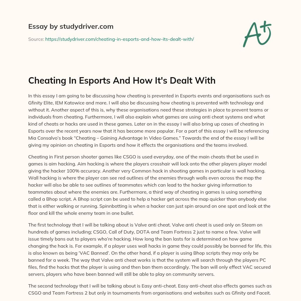 Cheating in Esports and how it’s Dealt with essay
