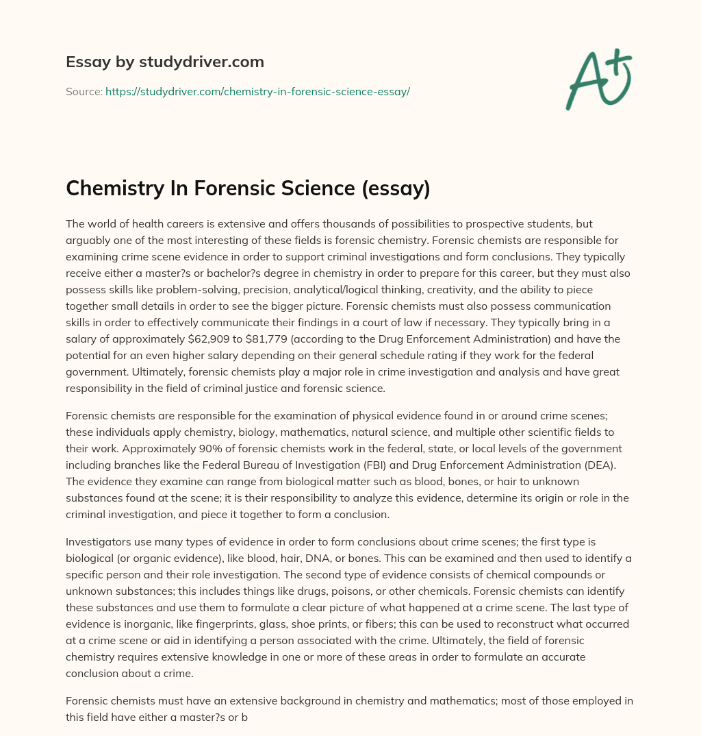 Chemistry in Forensic Science (essay) essay
