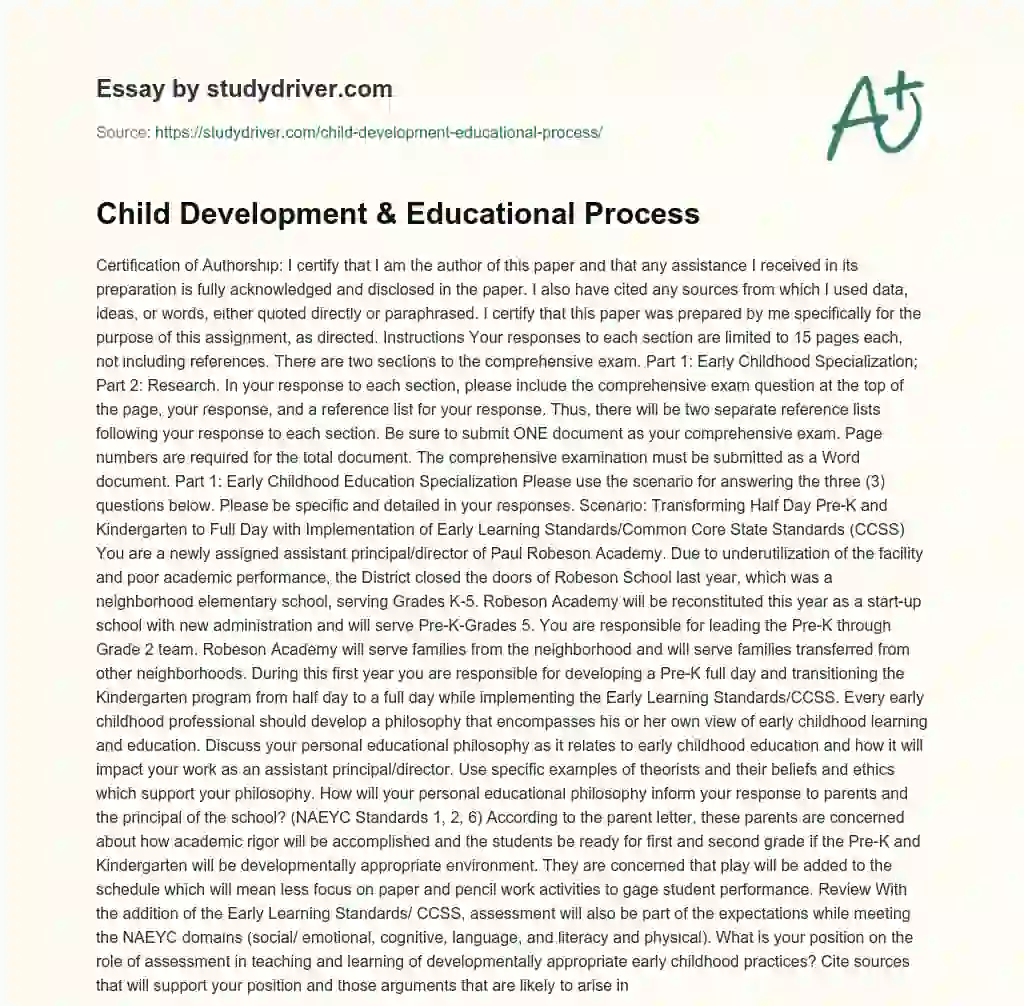 Child Development & Educational Process essay