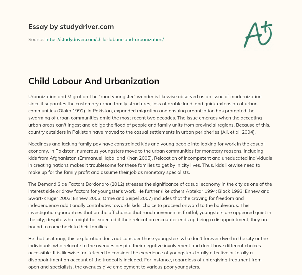 Child Labour and Urbanization essay